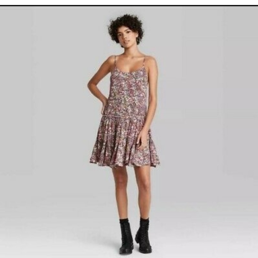 Wild Fable Women's Berry Floral Sleeveless Trapeze Swing Dress Size Xs